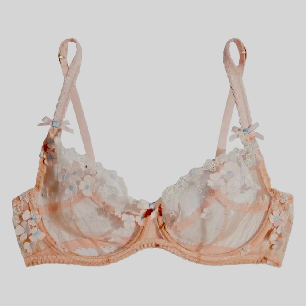NWT AGENT PROVOCATEUR Bethanie Floral Appliquéd Tulle Underwire Bra in Peach 32E - Picture 6 of 16
